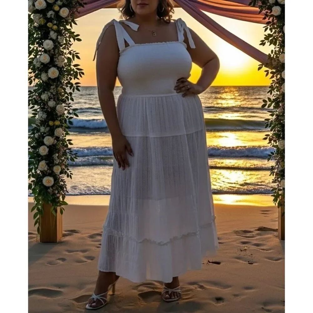 City Chic Dress Summer Tie Ivory Maxi Bridal Women's Plus Size NWT